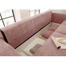 ed exciting design "Bullet", rot (coral), B:235cm H:88cm T:120cm, 95% Polyester, 5% Polyamide, Sofas, Schlafsofa, mit Bettkasten & 2 Zierkissen
