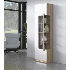 Forte Vitrine FORTE "Attention", rivera eiche, weiß glanz, B:60,2cm H:210cm T:34,3cm, Spanplatte, Schränke, Vitrine, Vitrine inkl. Beleuchtung, Höhe 210 cm, Soft Close, Glastüre