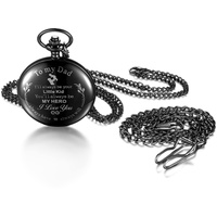 JewelryWe Personalisierte Taschenuhr mit Gravur Herren Glänzend Poliert Kettenuhr Analog Quarz Uhr mit Halskette Kette Pocket Watch Geschenk Schwarz