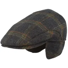 Breiter Schiebermütze mit Ohrenklappen Flatcap Schirmmütze 100% Wolle mit ausklappbarem Ohrenschutz Mütze Blau 64