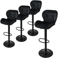 ML-Design Barhocker 4er Set Samt Schwarz, Gepolsterter Höhenverstellbar Drehbar