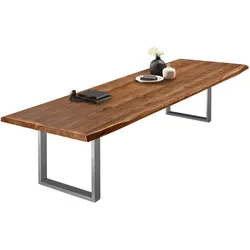 SAM® Esstisch Baumkante massiv Akazie nussbaumfarben 300 x 110 silber VALIN