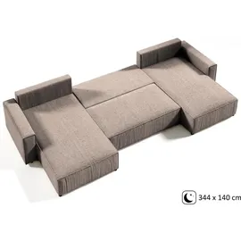 beautysofa Ecksofa Parys U Eckcouch mit Schlaffunktion und Bettkasten U-Form Polsterecke aus Cord-Bezug 390 cm Ecke u-förmig, Farbe: Cappucino, Poso 02 - Hellbraun