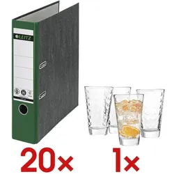 Leitz 20x Ordner »1080« CO₂ neutral inkl. 4tlg. Gläser-Set »OPTIC« 200 ml grün, 8x31.8x28.5 cm