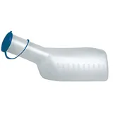 DocMed Urin-Flasche Urinflasche für Männer eckig > sterilisierbar (Volumen von 1000 ml, 1 St., Sterilisierbar, Hygienisch), Graduiert, Blauer Deckel, Privat und Pflege weiß