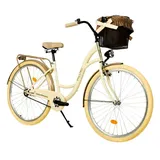 MILORD. 26 Zoll 1-Gang Creme Braun Komfort Fahrrad mit Korb Hollandrad Damenfahrrad Citybike Cityrad Retro Vintage