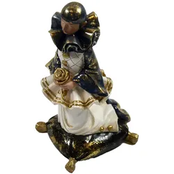 Dekofigur Pierrot Figur kniend Kissen Dekoration Polyresin weiss H 21 cm