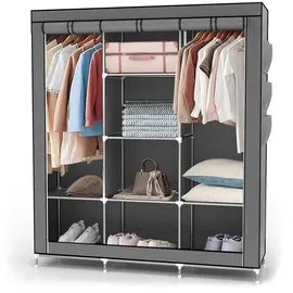 Intirilife Faltschrank 130x175x45 cm in ASCH GRAU - mit Reißverschluss Stoffschrank Kleiderschrank mit Kleiderstange, Fächern und Seitentasche - Cam