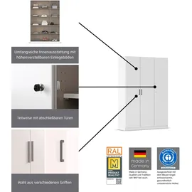 Rauch Mehrzweckschrank RAUCH "Garderobe Kleiderschrank Schrank Schuhschrank Putzschrank MINOSA", weiß (alpinweiß, hochglanz weiß, griffe alu), B:91cm H:197cm T:41cm, Holzwerkstoff, Schränke, Mehrzweckschrank, In 4 Breiten mit vielen Einlegeböden für viel