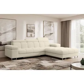 altdecor Ecksofa Cord mit Schlaffunktion 2-Sitzer Creme
