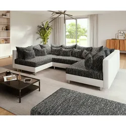 DELIFE Wohnlandschaft Clovis Weiss Schwarz modular mit Hocker, Design Wohnlandschaften, Couch Loft, Modulsofa, modular