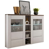 Home Affaire Highboard »Larona, zeitlose Hochkommode mit 2 Türen, Türkommode, Höhe 129,5 cm,«, Anrichte mit dekorative Rahmenoptik, Türen mit Glaseinsatz, weiß