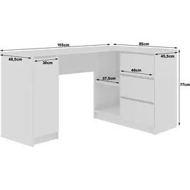 akord furniture factory Eck-Schreibtisch AKORD B20 rechts Sonoma-Eiche Front Weiß B155 x H77 x T85 cm - Bronze/Weiß