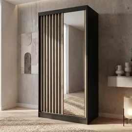 beautysofa Schwebetürenschrank Donatello 100 x 204,5 x 60 cm Schwarz/Eiche Artisan