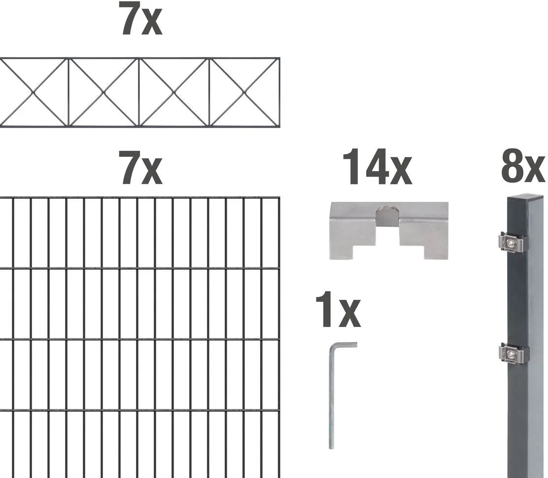 Alberts Komplettset Doppelstabmatte mit Dekorstreifen Nexus, Anthrazit, Mattenbreite 2 m, Zaunset
