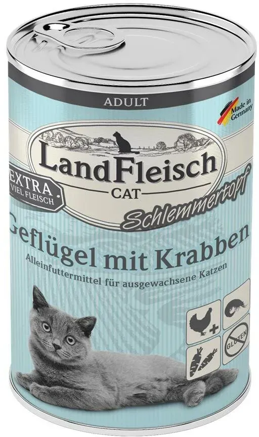 LandFleisch Cat Adult Schlemmertopf Geflügel mit Krabben 6x400g