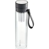 GEFU Trinkflasche GEFU "COMPANION", schwarz (schwarz, transparent), 450ml, Borosilikatglas, Trinkflaschen, Trinkflasche, Sicherheitsverschluss für 100%-igen Auslaufschutz und Einhandbedienung