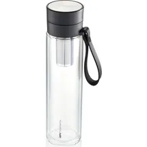 GEFU Trinkflasche GEFU "COMPANION", schwarz (schwarz, transparent), 450ml, Borosilikatglas, Trinkflaschen, Trinkflasche, Sicherheitsverschluss für 100%-igen Auslaufschutz und Einhandbedienung