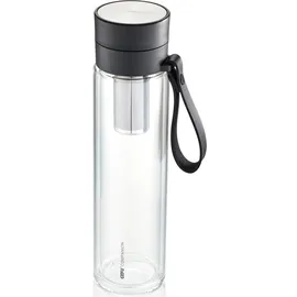 GEFU Trinkflasche GEFU "COMPANION", schwarz (schwarz, transparent), 450ml, Borosilikatglas, Trinkflaschen, Trinkflasche, Sicherheitsverschluss für 100%-igen Auslaufschutz und Einhandbedienung