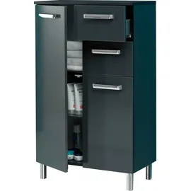 Saphir Unterschrank SAPHIR "Quickset Badschrank mit 2 Türen, 2 Schubladen, 60 cm breit", grau (anthrazit, anthrazit glanz), B:60cm H:100,5cm T:33cm, Holzwerkstoff, Schränke, Unterschrank, Badezimmer-Unterschrank inkl. Türdämpfer, Griffe in Chrom Glanz