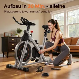 YoSuDa Heimtrainer mit magnetwiderstand - Leises Fitnessbike mit Tablet-Halter, - Silber