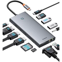 Baseus 【Chip-Optimiert】Baseus USB C Docking Station 3 Monitore, 13-in-1 USB C Hub mit 2 HDMI 4K@60Hz, DisplayPort 4K@60Hz, VGA, USB 3.1 10 Gbps, PD 100W und Ethernet für Dell/HP/Lenovo/Surface Laptop
