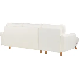 Beliani 3-Sitzer Ecksofa Bouclé cremeweiß mit Schlaffunktion L-Form Steppung Skandi Schlafsofa Wohnzimmer Ausstattung - Couches, Wohnlandschaften, Ecksofas