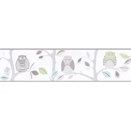 A.S. Création Borte selbstklebend Eulen Kinderzimmer 5 m x 13 cm Weiß-Grau