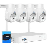 【5MP+PTZ】 Hiseeu Überwachungskamera Set Aussen WLAN mit 10CH Wireless NVR,4 Pcs 5MP PTZ WiFi Kameras mit 2-Wege Audio,Farbe Nachtsicht,Fernanzeige,App&Mail Alarm,1TB HDD Inklusive