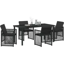 vidaXL Garten Essset mit Kissen Schwarz Poly Rattan