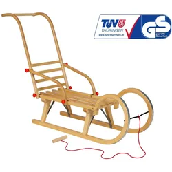 Holzschlitten AD323 95cm + AD310 Rückenlehne und Schiebestange + AD300 Schnur braun NO SIZE