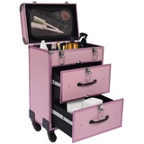 Kosmetikkoffer Trolley Make Up Koffer, 4 in 1 Kosmetikkoffer Groß Friseurkoffer für Reisen abschließbar Nagelkoffer Tattoo Koffer mit 360° drehbaren Rollen, Maximale Belastung 50kg (Rosa)