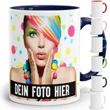 Fototasse selbst individuell gestalten/Personalisiert mit Foto oder Bild Bedrucken/Tasse in verschiedenen Farben aus Keramik (Cobaltblue)