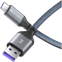 Sonero USB-C auf USB-A Ladekabel, - USB 2.0, Super-Fast Charge 5V/5A grau/blau 2,00m