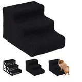 relaxdays Haustiertreppe Hundetreppe 3 Stufen, Schwarz schwarz