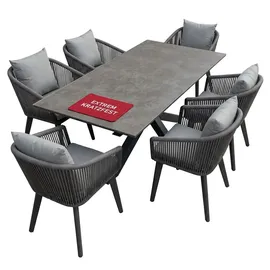Mr. Deko Gartenmöbelset Diningsessel Cadiz mit Tisch Almeria 200x90cm - Grau