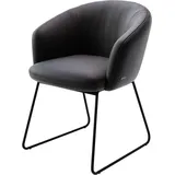 DELIFE Polsterstuhl Caja-Flex, mit Armlehnen Kufengestell Schwarz Echt-Leder Schwarz Taschenfederkern schwarz 63 cm x 82 cm x 60 cm