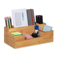 Relaxdays Schreibtisch, 7 Fächer, Bambus-Organizer, Büro, Küche, Bad, Tischorganizer