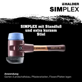 Halder Simplex Schonhammer Ø 60 mm Gummi schwarz / TPE-soft blau mit Standfuß kurzer Stiel mit Tempergussgehäuse