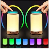 Aisutha Nachttischlampe Touch Dimmbar mit 10 Farben und 4 Modi, Holzmaserung Nachtlicht Kinder USB Aufladbar, Tischlampe mit Timing Funktion für Schlafzimmer Wohnzimmer