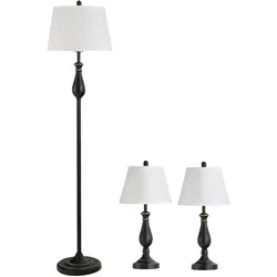 HOMCOM 3er-Stehlampen-Set Metall, PS, Polyester, Baumwolle