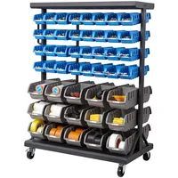 Vevor Fahrregal mit Stapelboxen Set, Mobiler Werkzeugorganizer mit 7 Ebenen & 94 Sortimentskästen für Kleinteile in zwei Größen, 900x500x1245mm, doppelseitig, für Werkstatt, Garage, Lager & Büro