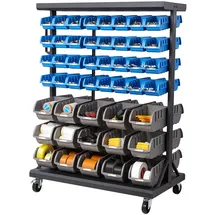 Vevor Fahrregal mit Stapelboxen Set, Mobiler Werkzeugorganizer mit 7 Ebenen & 94 Sortimentskästen für Kleinteile in zwei Größen, 900x500x1245mm, doppelseitig, für Werkstatt, Garage, Lager & Büro