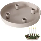 Spetsbst Kerzenhalter Magnetisch 23cm Metall Adventskranz Tablett mit 4 Kerzenhalter Runder Kerzentablett Advent (Beige)