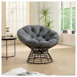 BBWL Sofa 360° Drehbar, ergonomischer Rattan Sessel mit dickem Kissen, Papasan Schaukelstuhl für Wohnzimmer Schlafzimmer Lesen Braun