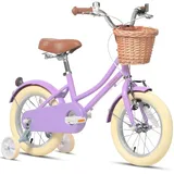 Glerc 14 Zoll Kinder Mädchen Fahrrad für 3 4 5 Jahre alt kleine Mädchen Retro Vintage-Stil Fahrräder mit Korb Training Räder und Glocke, lila