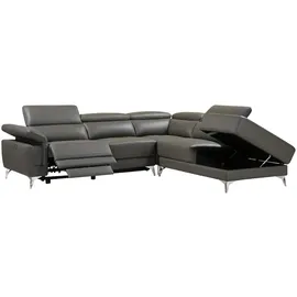 vente-unique Relaxsofa Ecksofa Leder elektrisch - Ecke Rechts - Anthrazit - PASCALINE