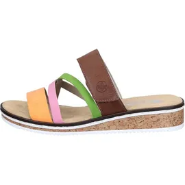 Rieker Damen Pantolette gekreuzte Riemen Klettverschluss Keilabsatz V3652, Größe:38 EU, Farbe:Mehrfarbig - Bunt - 38