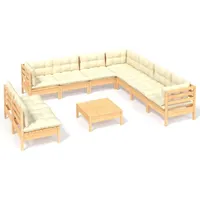 vidaXL 10-tlg Garten-Lounge-Set mit Creme Kissen Massivholz Kiefer