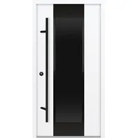 Krongart Stahl-Aluminium-Haustür DS68AC Modell 28 BLACKLINE mit großem Lichtausschnitt DIN links - nach innen öffnend Weiß (Dekor-Folie) 1000 mm x 2000 mm